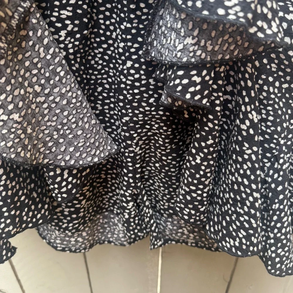 Miou Muse Black White Polka Dot Ruffle Mini Skirt Elastic‎ Waist XL